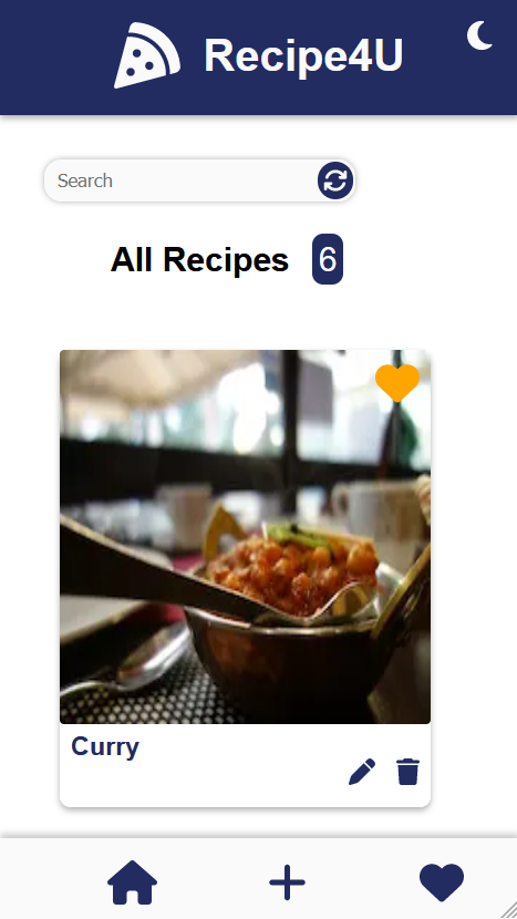 mobile view of the Recipe4U App